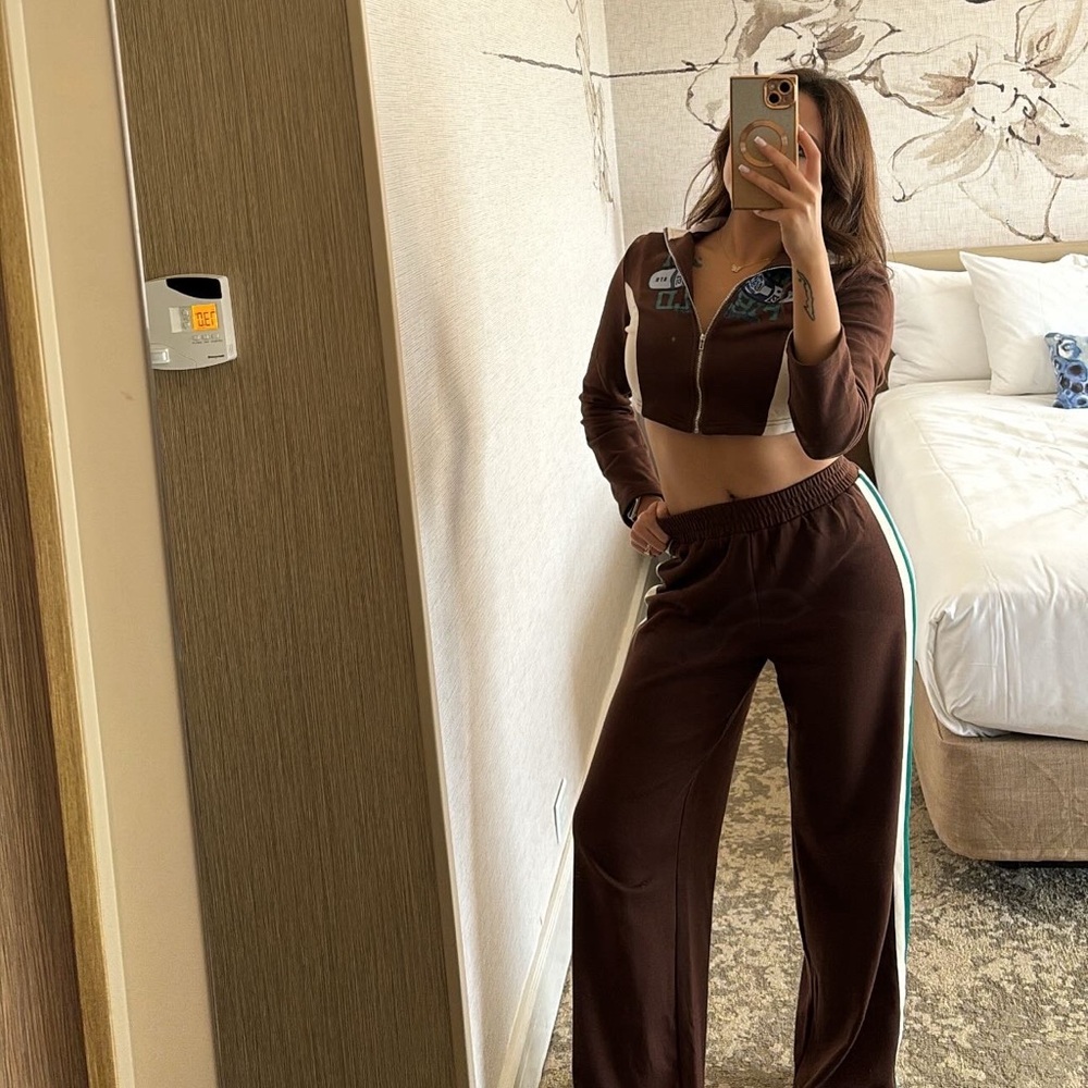 Fashion Nova Brown Track Pants and Joggers with High-Waisted Design